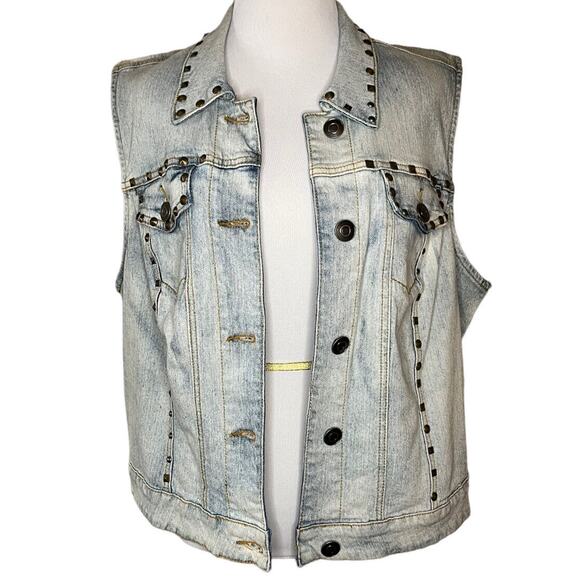 Vintage Zana Di Jean Vest Womens Plus Sz 18W Light Denim Wash Studded Details - Picture 1 of 7